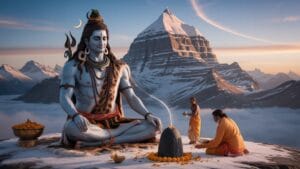 Bhakti Dhaara: Exploring Hindu Dharma's essence सावन 2025 में कैलाश पर्वत पर ध्यानमग्न भगवान शिव और शिवलिंग पर अभिषेक करते श्रद्धालु